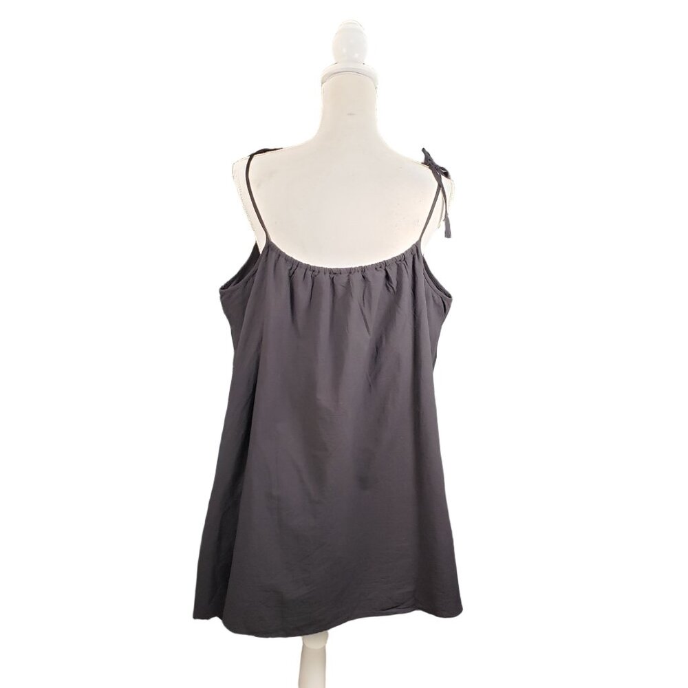 Black Embroidered Tie Strap Babydoll Dress XL Boho - Picture 6 of 11